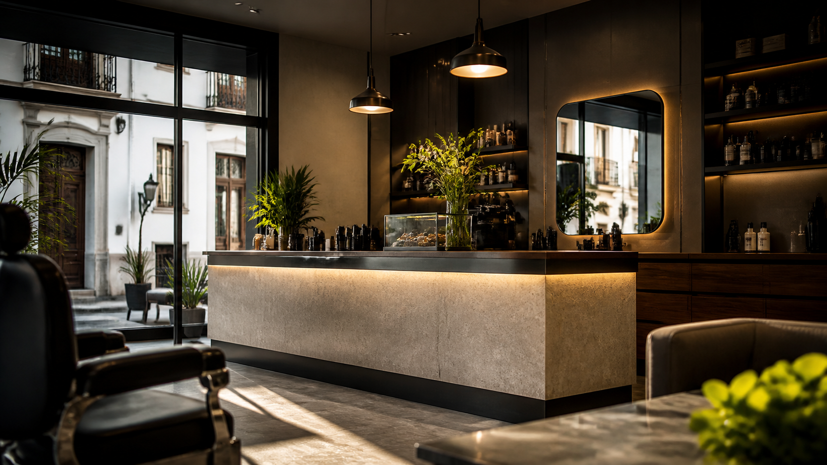 Interior de una barbería premium